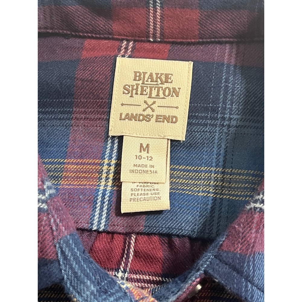 Blake Shelton x Lands End Womens Blue Burgundy Plaid Flannel Shirt Medium 10-12 - Picture 4 of 8